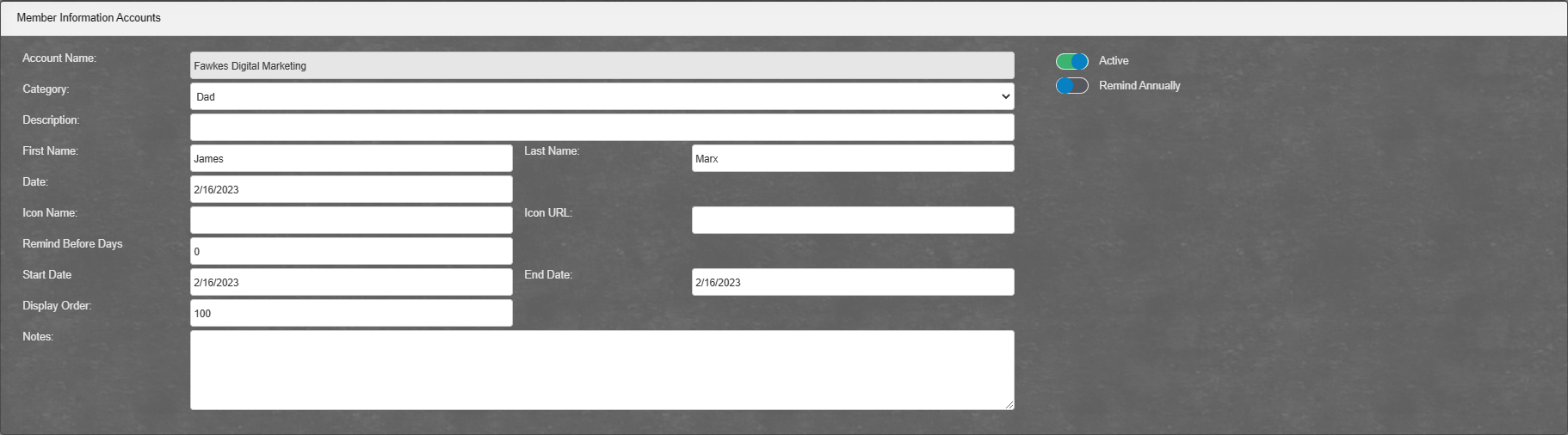 Address Information: Dates Add/Edit