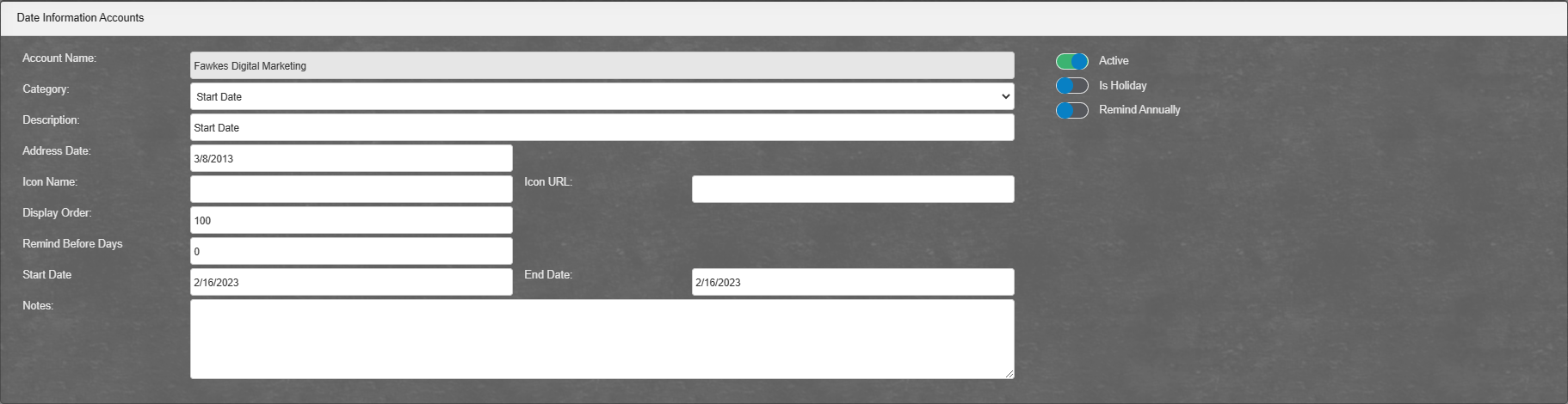 Address Information: Dates Add/Edit