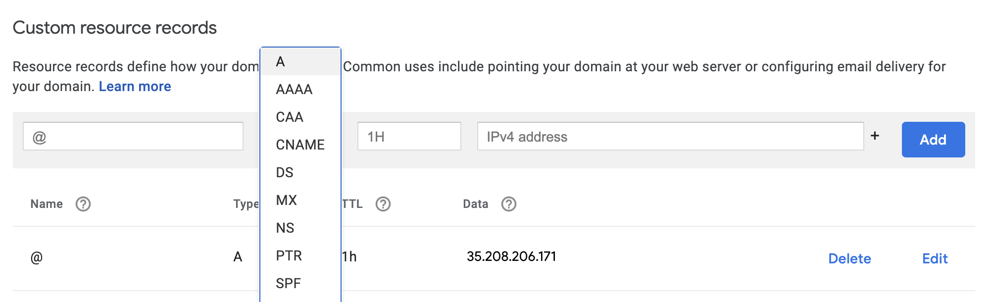 Google Domain Records