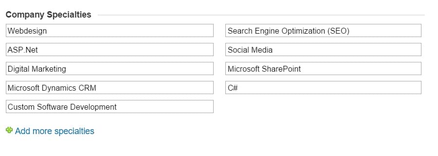 LinkedIn Company Specialties