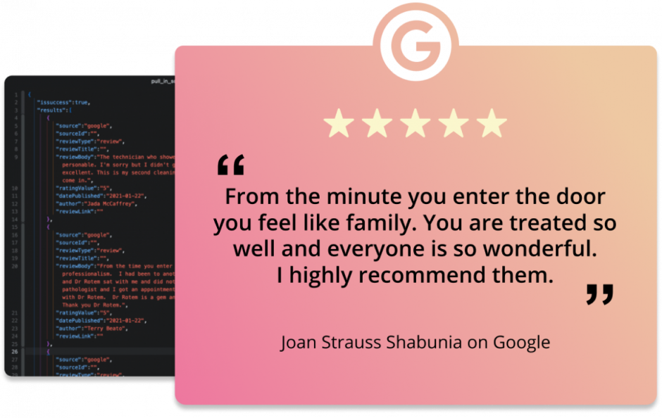 We’re confident that our review templates will look sublime on any site, but if you can code then you can use the JSON feed of review data to populate your own widget!