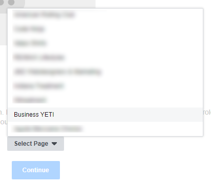 Choosing your Facebook page for chat