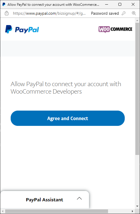 Agree to connect PayPal to your WooCommerce